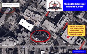 Map showing Atlanta Municipal Court parking deck information