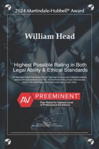 William Head was named AV Preeminent for his excellence in criminal defense for 2024