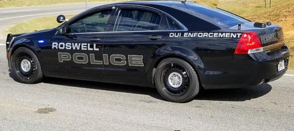 Roswell GA police DUI Enforcement cruisers patrol downtown Roswell GA including Canton Street, Hwy 9, and Woodstock Road looking for signs of impaired driving.
