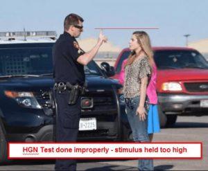 A police officer incorrectly administering an HGN field sobriety test, one way that a DUI may get reduced