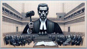 Illustration of a judge overseeing a bench trial with no jury present.