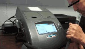 Person taking a breath test using the Intoxilyzer 9000 DUI brethalyzer machine in Georgia