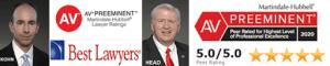 Martindale-Hubbell AV Preeminent rating for Larry Kohn and William Head, showcasing peer-rated legal excellence and Best Lawyers recognition
