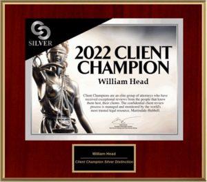 Georgia speeding lawyer William C. Head was named "2022 Client Champion" so he will fight vigorously to save your driving privileges.