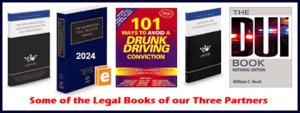 Collection of DUI law books authored by attorneys Larry Kohn, William Head, and Cory Yager, including titiles on drunk driving convictions and legal strategies