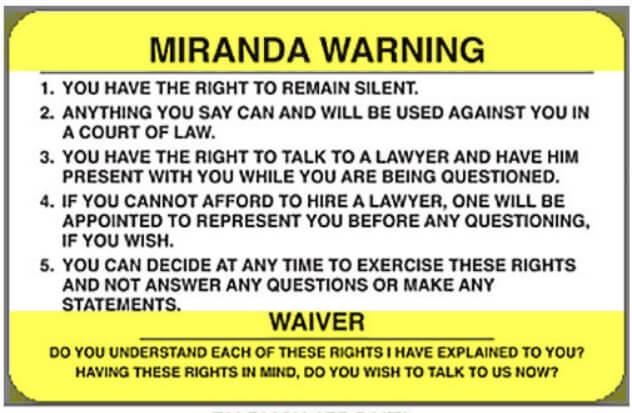 Miranda Rights Card