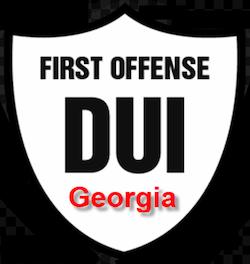 A badge with text "First Offense DUI Georgia", emphasizing the consequences of a 1st drunk driving offense and its penalties