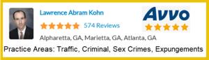Atlanta drunk driving attorney Larry Kohn has over 570 AVVO reviews