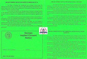 The Georgia Implied consent notice card on a green background