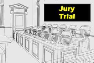 jury trial courtroom sketch with jury box