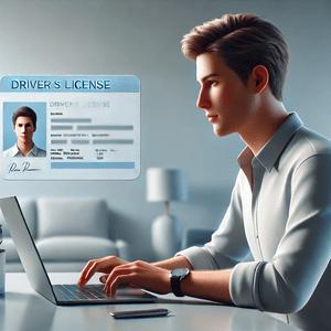 A person sitting at a desk checking their Georgia driver’s license status online through the official GA DDS website on a laptop