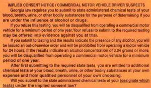 Georgia Implied Consent for CDL Truckers